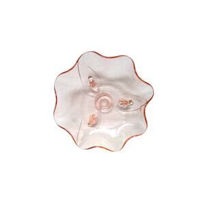 Artisan Molded Glass Bowl Pastel Pink with Gold Rim and Three Feet